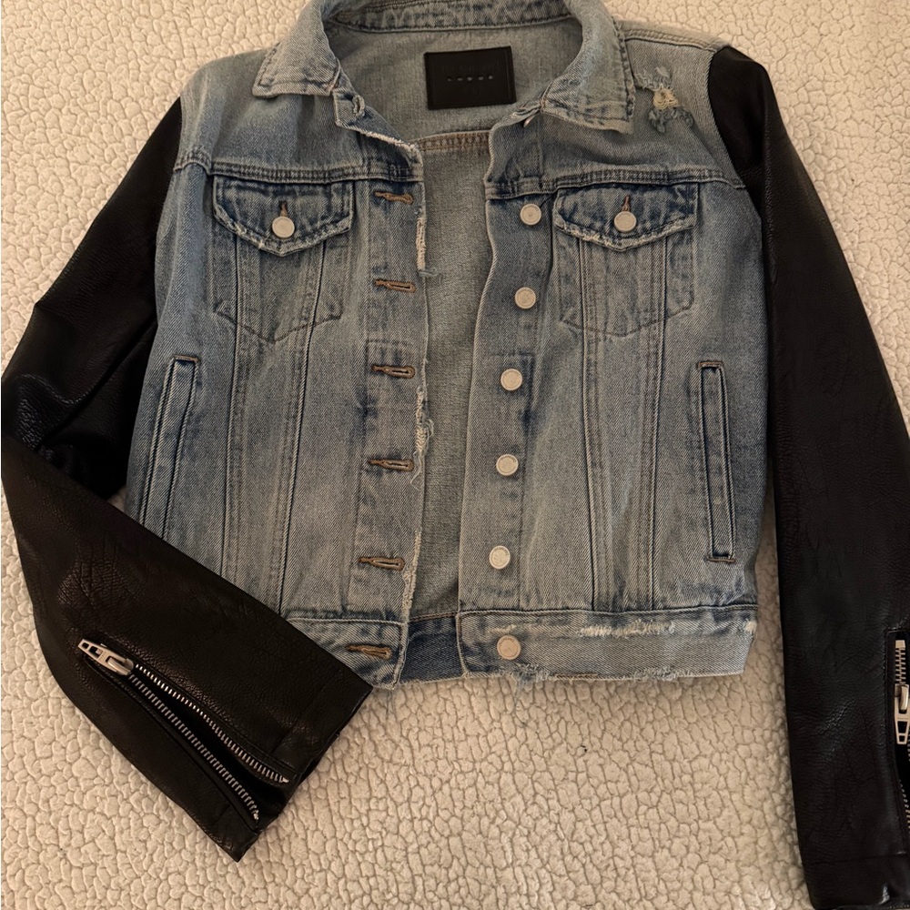 Blank NYC Blue Denim Jacket with Black Sleeves